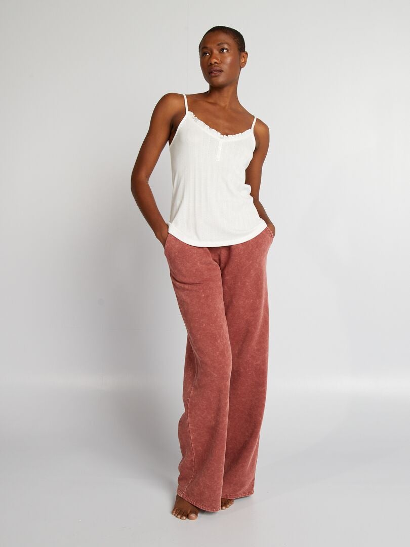 Gebreide pyjamatop met pointelle-patroon - WIT