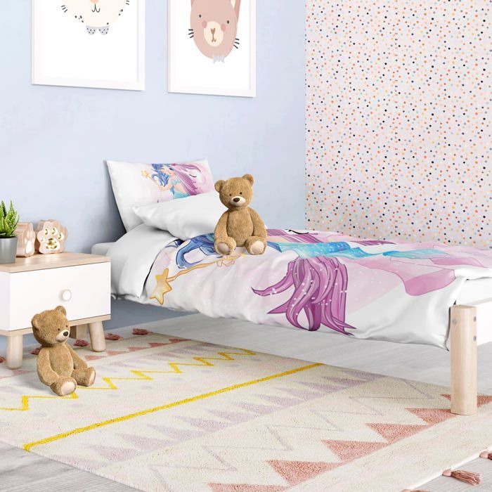 Juego de ropa de cama infantil con funda nórdica individual de 90x190cm, funda nórdica y funda de almohada de 40x60cm, estampado 3D de princesa sirena.