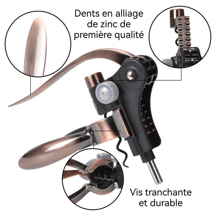 C Corkscrew - CULINOREA - 28x23.5x8 cm - Mahogany - 9 in 1 - Bottle opener - pourer - drip ring - foil cutter - Gift