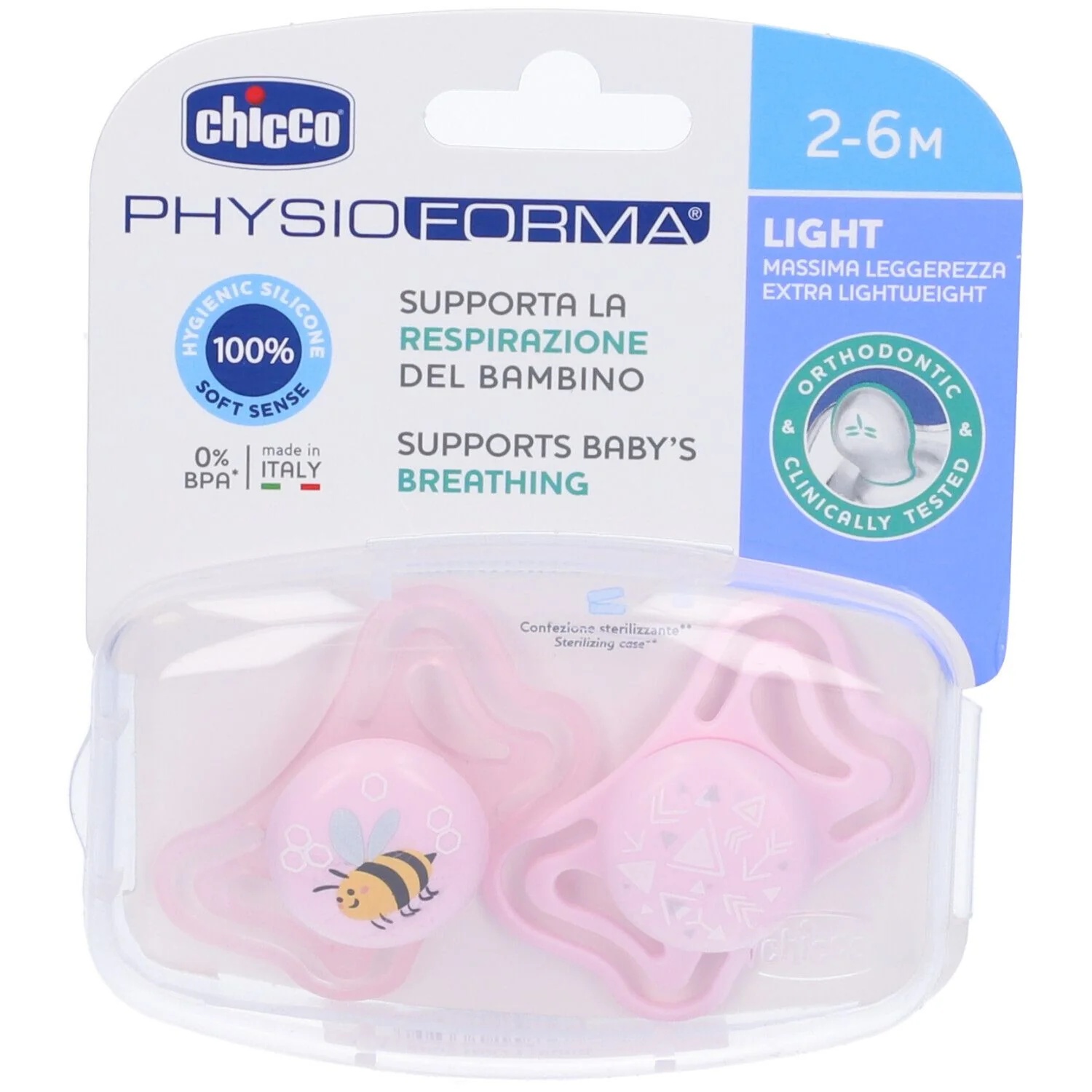 CHICCO Silikon-Schnuller Chicco Light Girl 2-6 Monate 2 Stück