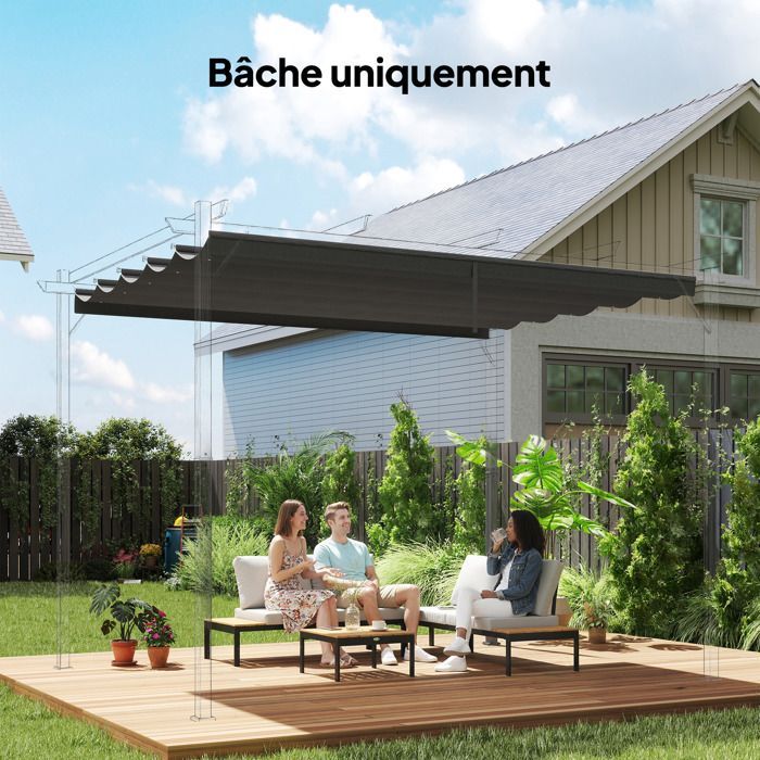Cobertura para pérgola/gazebo retrátil Outsunny de 4x3m - somente a cobertura - poliéster - cinza escuro