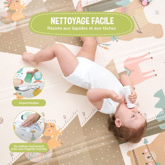 Tapis d'éveil pliable réversible et imperméable - 200x180x1,5cm | Tapis de jeu enfant en mousse - INDIANS | SUPERBE BEBE