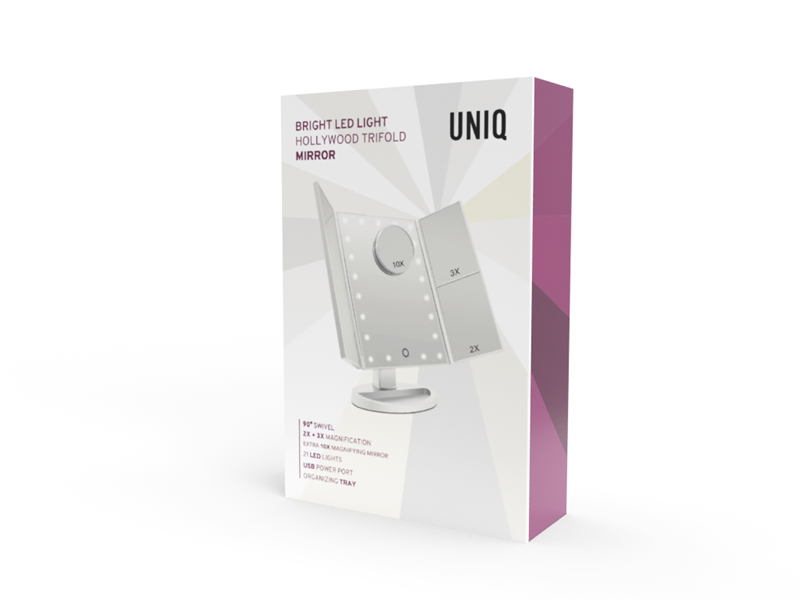 UNIQ Hollywood Triple Kosmetikspejl med LED-belysning – 1 stk.
