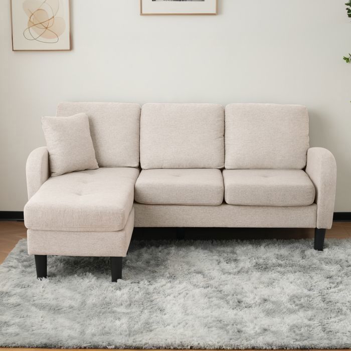Sofá esquinero en forma de L con sillón - Sofá de 3 plazas, 166 x 118 x 77 cm, tejido de algodón transpirable