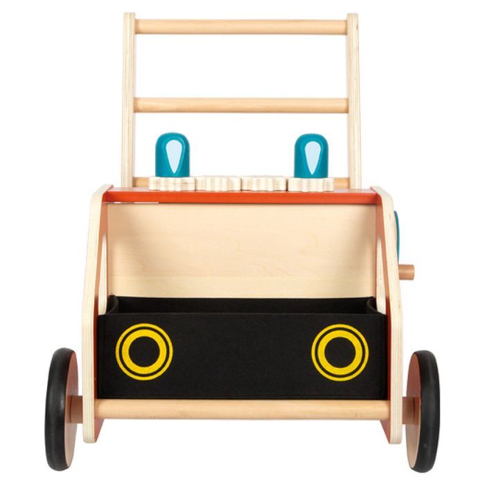 Houten looprek - Small Foot Company - Brandweerlieden - 12 maanden - Vilten mandje - Ingebouwde rem