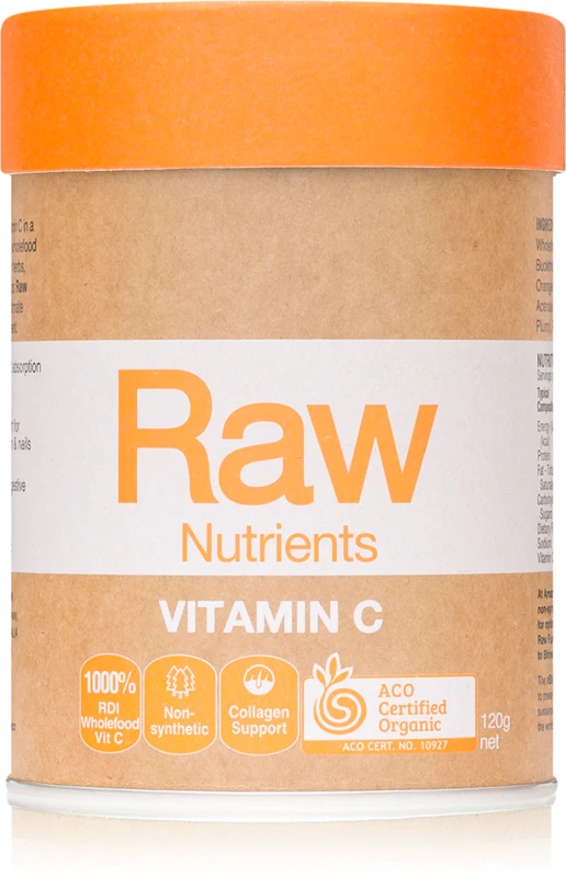 Amazonia Raw Nutrients C vitamīna uztura bagātinātāja pulveris imūnsistēmas, skaistas ādas, nagu un veselīgu zobu atbalstam.