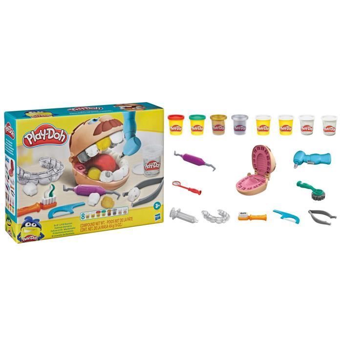Clinica dentistica per bambini Play-Doh, 8 barattoli di pasta modellabile atossica, Play-Doh classico, età 3+