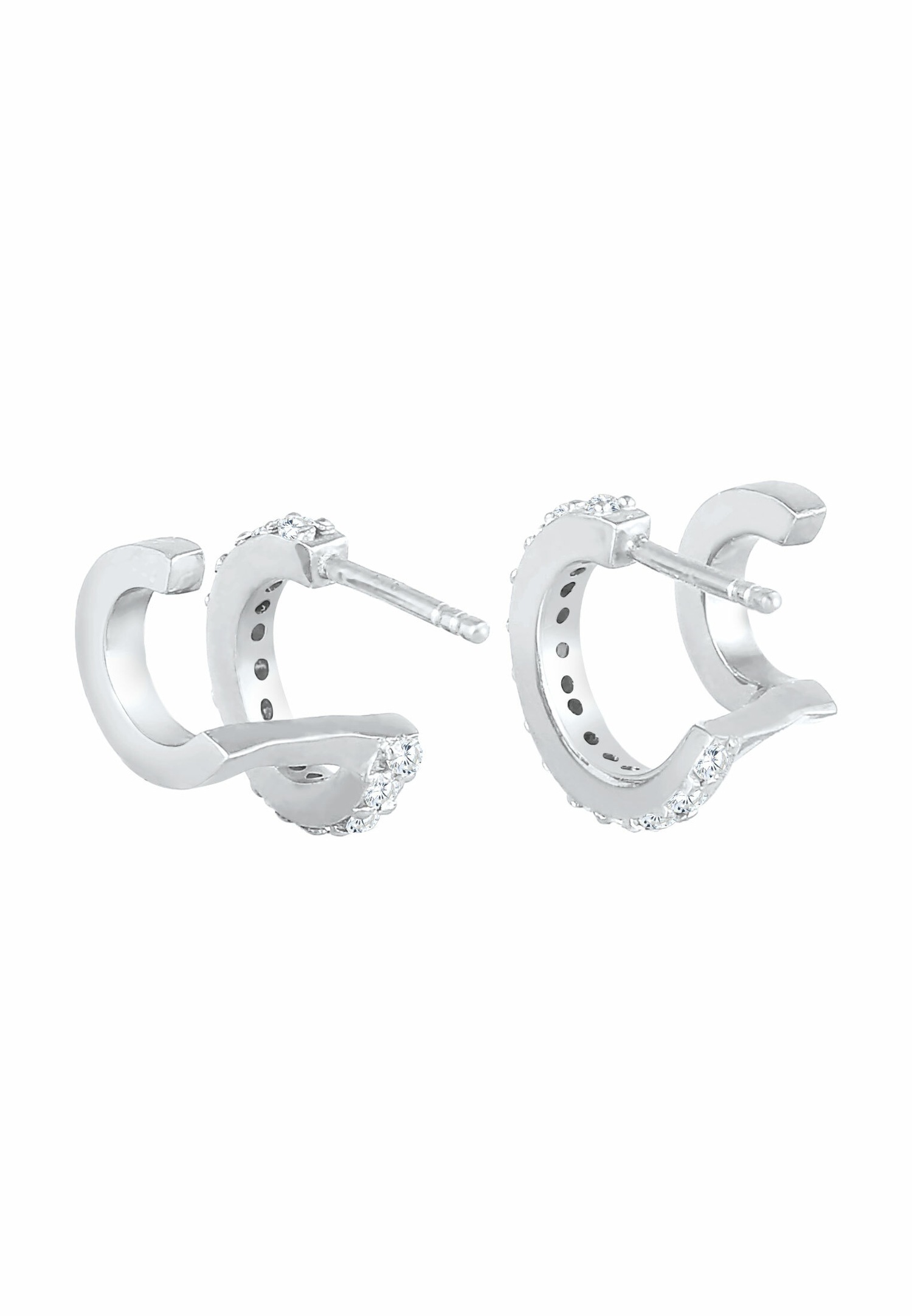 Elli Clous d'oreilles créoles pour dames double tendance avec zircone en argent 925 Sterling