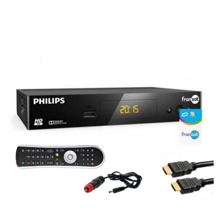 Receptor de TV satelital HD Philips DSR 3031F - Tarjeta Fransat PC7 - Cable HDMI de 2 m - 12 V