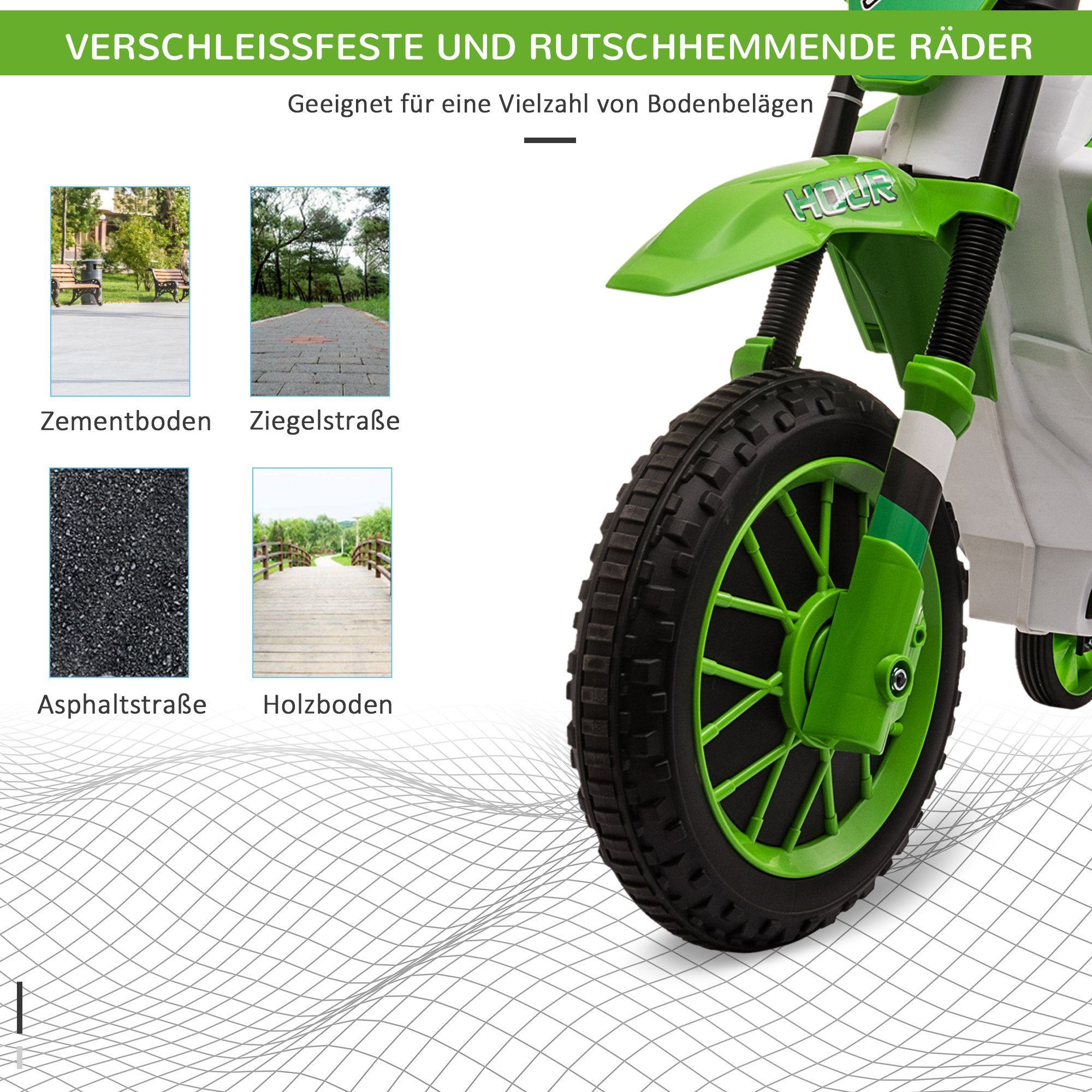 HOMCOM elektrische kindermotor met 2 afneembare zijwielen, geschikt voor kinderen vanaf 3 jaar, draagvermogen 30 kg (1 stuk), inclusief accu en oplader.