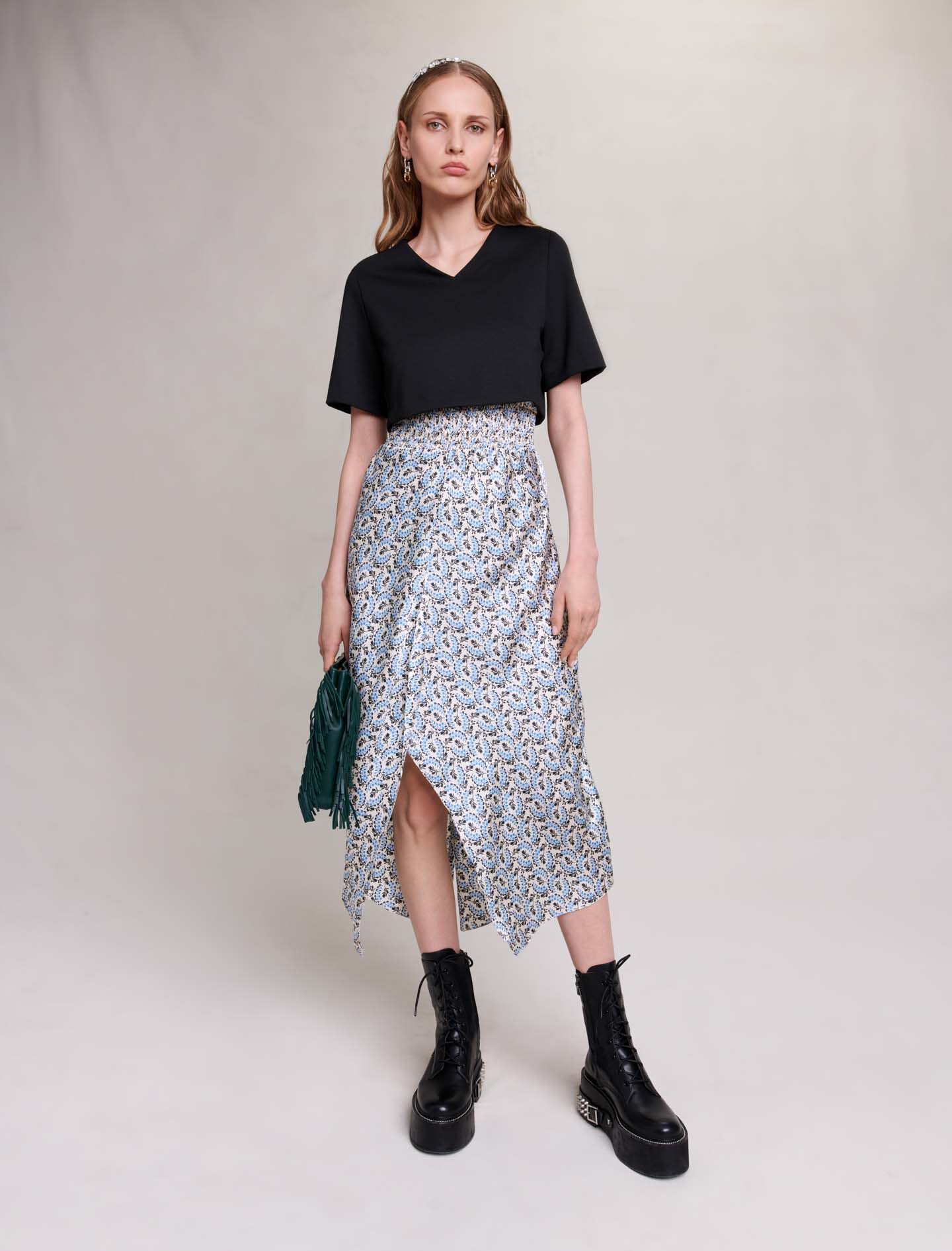 Rochie 2 in 1 cu flori-Brin de muguet écru/bleu