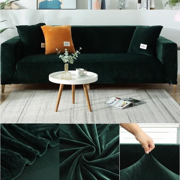 Funda para sofá - YYV - Elástica - Terciopelo grueso - Antideslizante - 4 plazas (verde, 235-300 cm)