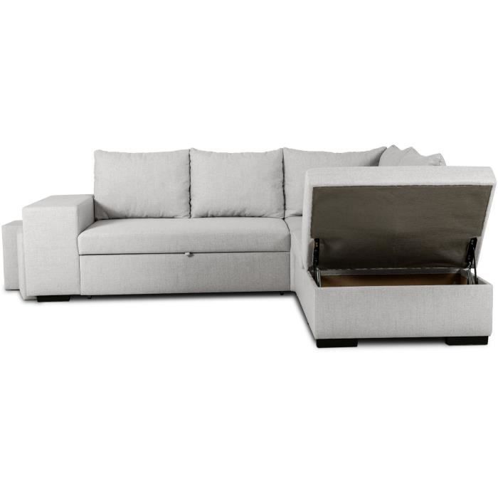 Divano letto angolare reversibile a 4 posti MITCHELL - Tessuto grigio - L 247 x P 91 x H 205 cm - Vano contenitore