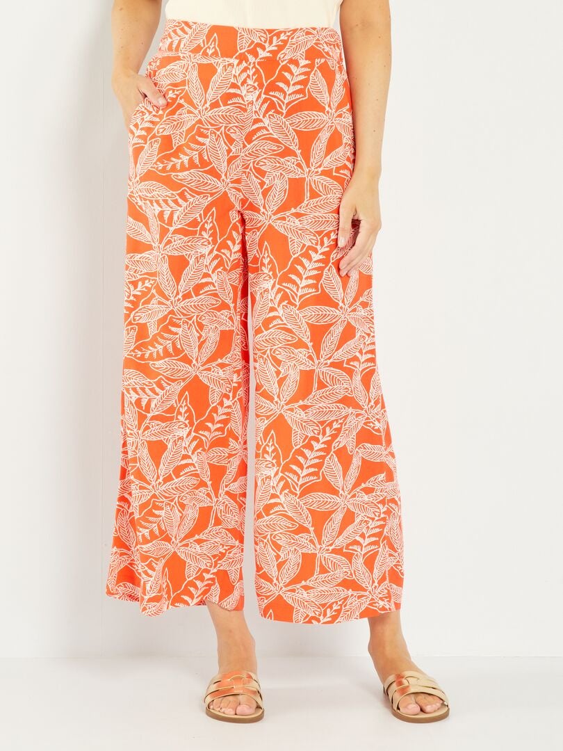 Wijde broek met print - ORANJE