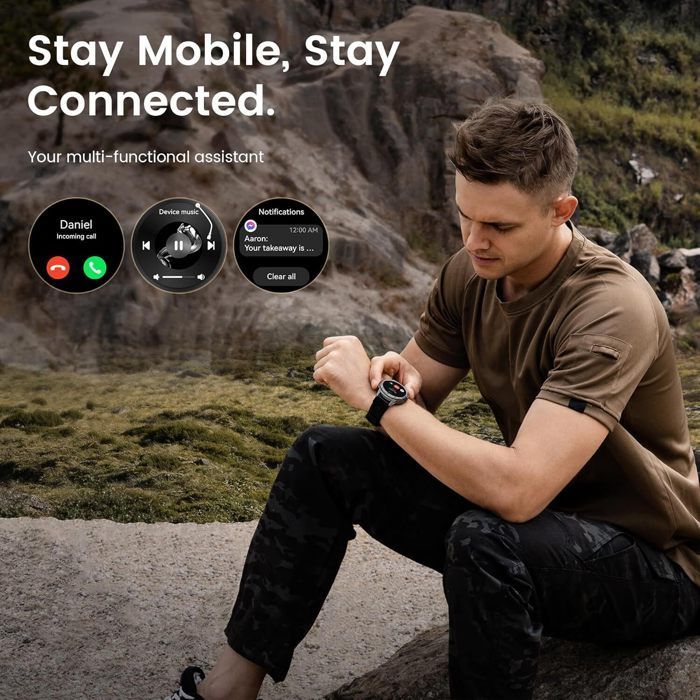 KOSPET Men's Smartwatch T3, 50m Water Resistant, 45+ Day Battery Life, Answer/Call, Sleep Tracker, Activity Tracker - Black