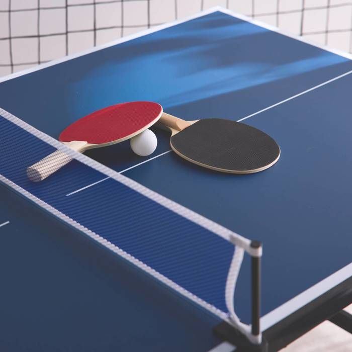 Mini mesa de ping-pong azul para interiores, 150x75cm, con 2 paletas y 3 pelotas.
