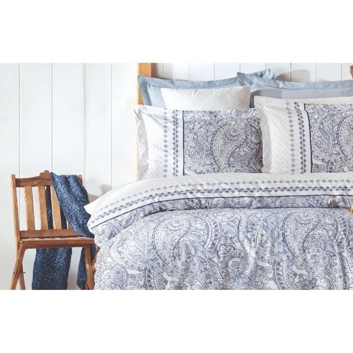 Bettwäsche-Set – 1 Bettbezug 220 x 240 cm + 2 Kissenbezüge 60 x 60 cm – 100 % verstärkte Baumwolle – Blau