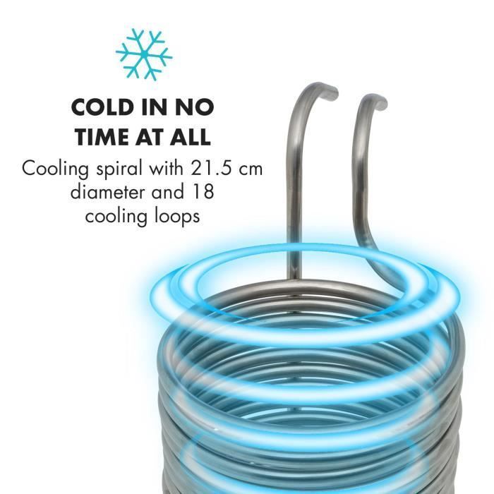 Kit de elaboración de cerveza Klarstein Chiller 12: Enfriador de inmersión para la elaboración de cerveza - Ø 21,5 cm - 18 serpentines de acero inoxidable