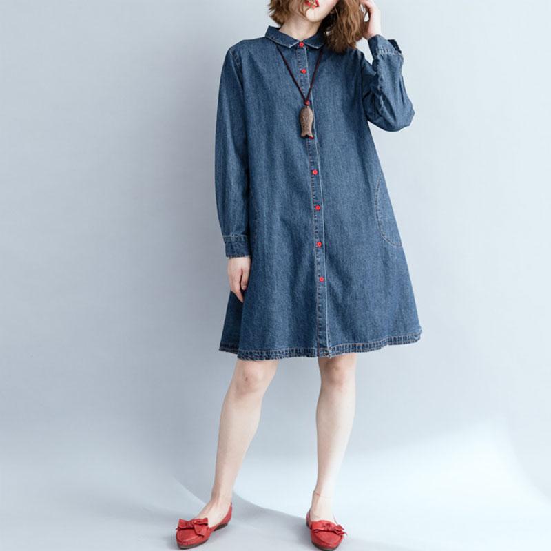 Nouveauté automne Coréen : Chemises en jean amples à col rabattu pour femmes, style décontracté, grandes tailles M585
