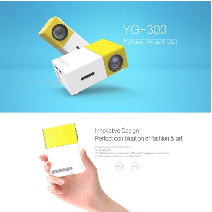 Miniproyector LCD TEMPSA YG-300 con soporte, 1080P, portátil - Amarillo - 600 lúmenes - WVGA - 800:1 - 30.000 h