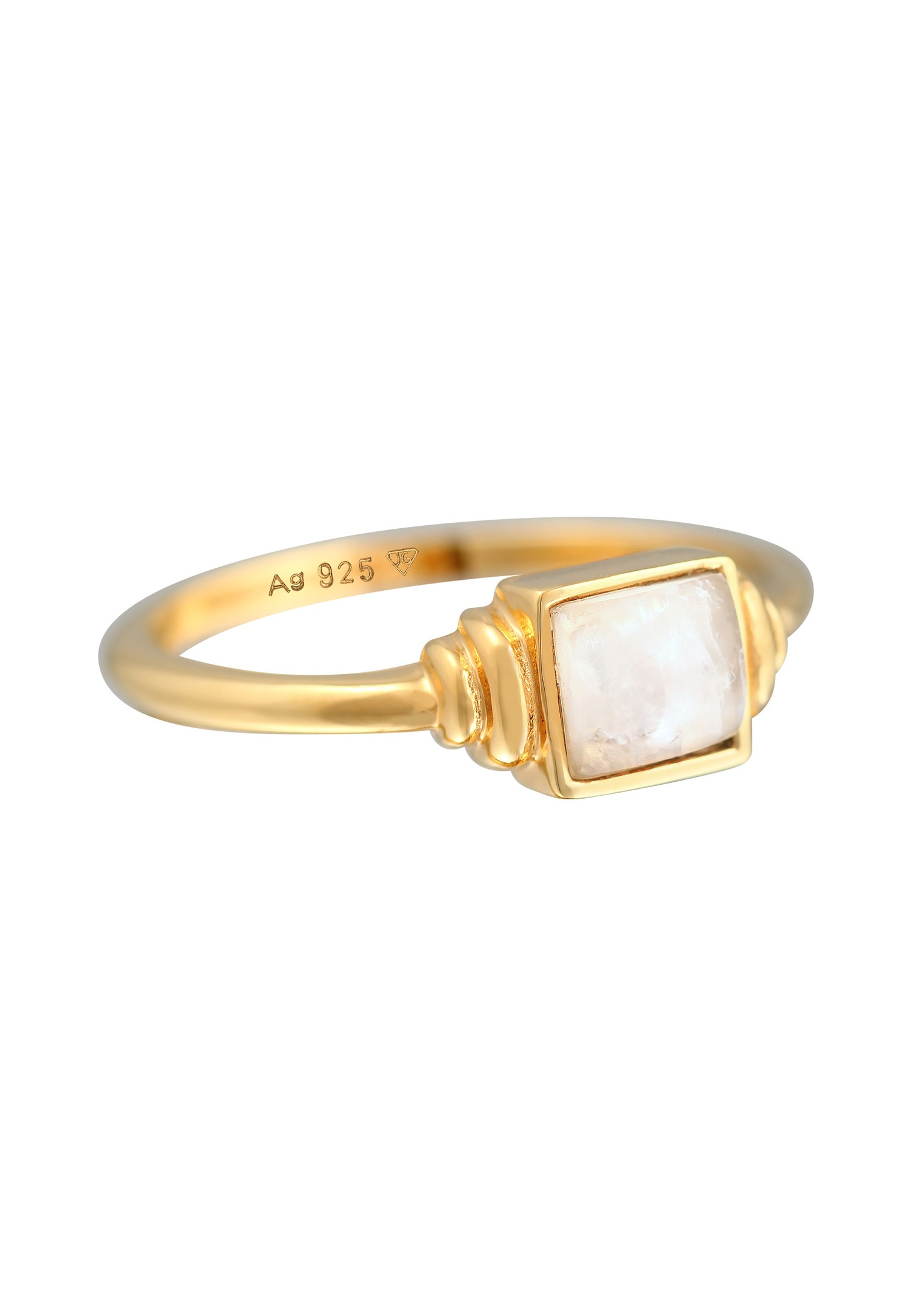 Elli PREMIUM Elli PREMIUM Bague Femmes Carré Vintage avec Pierre de lune en argent sterling 925 plaqué or