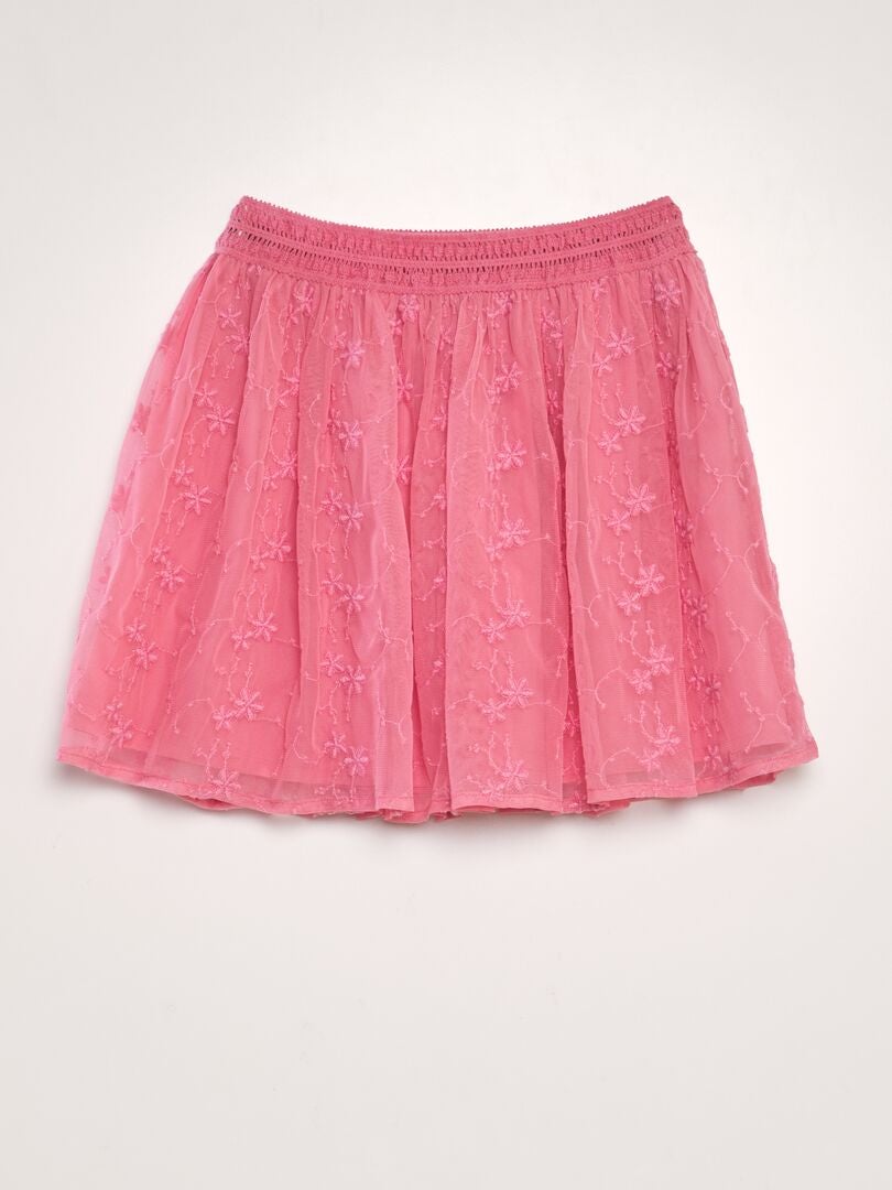 Geborduurde tule rok met wijde rokken - roze