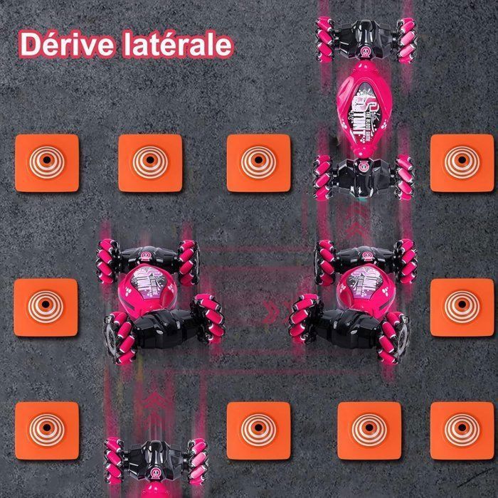 Coche teledirigido todoterreno, 2,4 GHz, coche acrobático RC giratorio de 360°, juguete para niños de 6 a 12 años, coche teledirigido controlado por gestos, rosa.