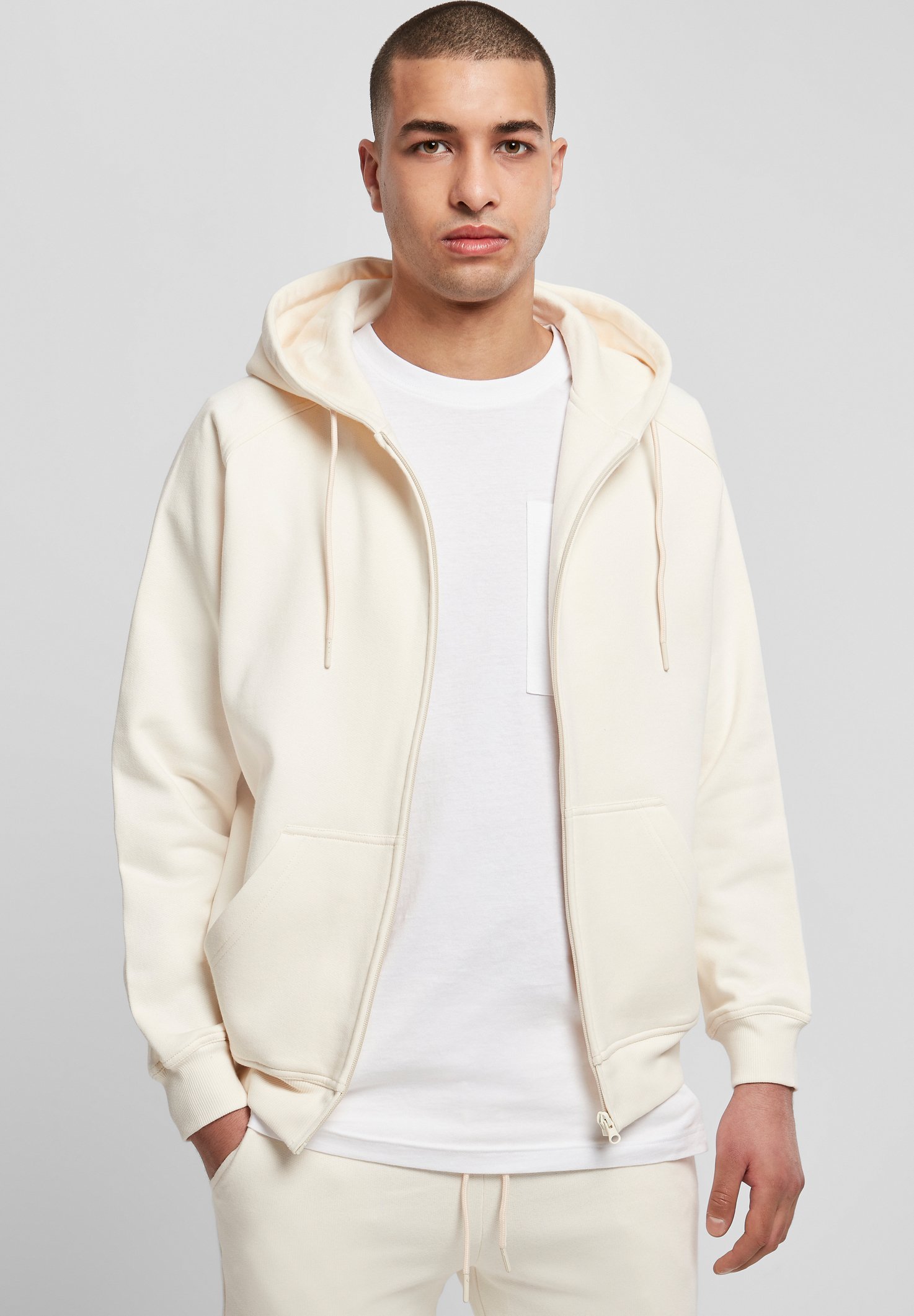Sweat à capuche zippé Urban Classics - Blanc sable
