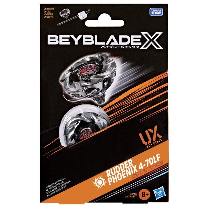 Beyblade X Starter Pack Rudder Phoenix 4-70LF UX, Takara Tomy attack-type spinning top with launcher, competition tops, ages 8+