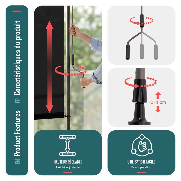 Persiana vertical VOUNOT®, sin necesidad de taladrar, 200x310cm, extensible - Pantalla de privacidad para exteriores para balcón, terraza, jardín - Poliéster - Antracita