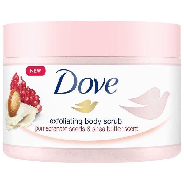 „Dove“ granatų ir taukmedžio sviesto šveičiamasis kūno šveitiklis<br>225ml - Švelnus kūno šveitiklis