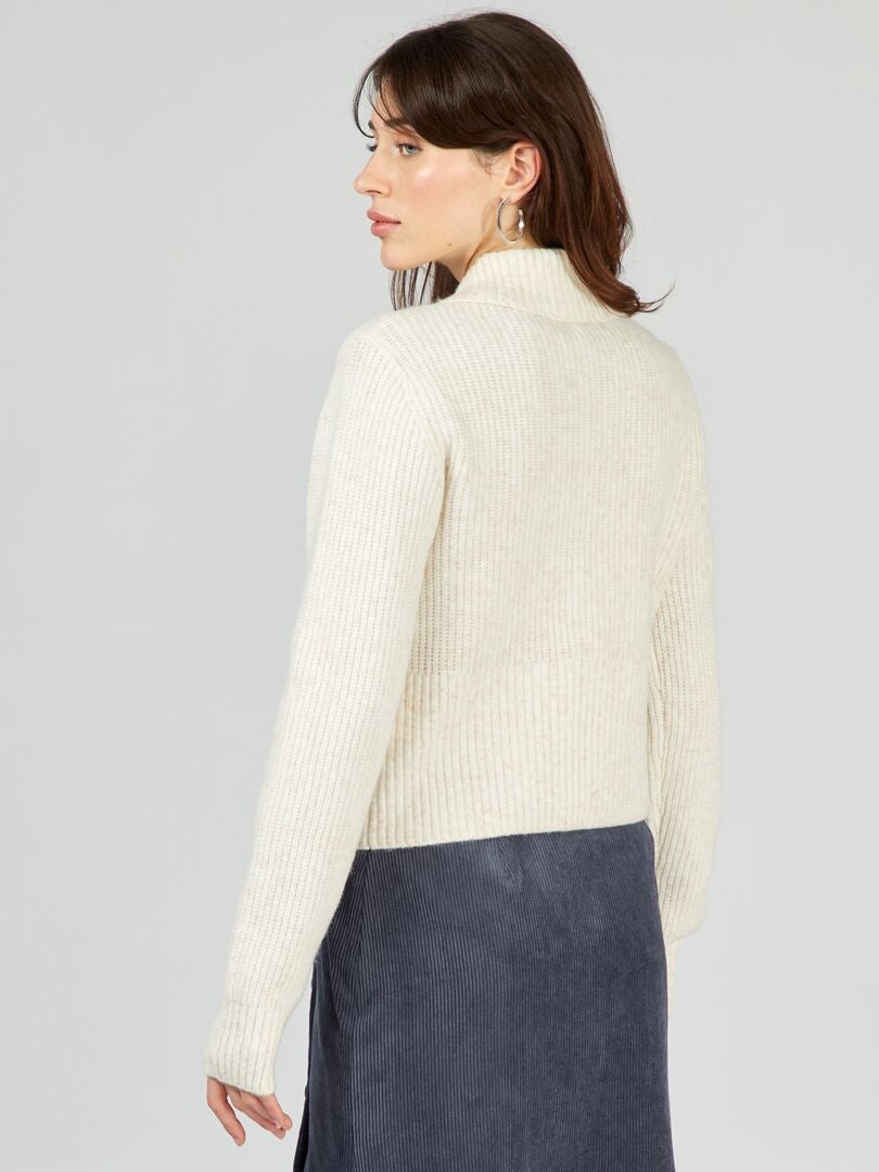 Korte trui met rits van garen - BEIGE