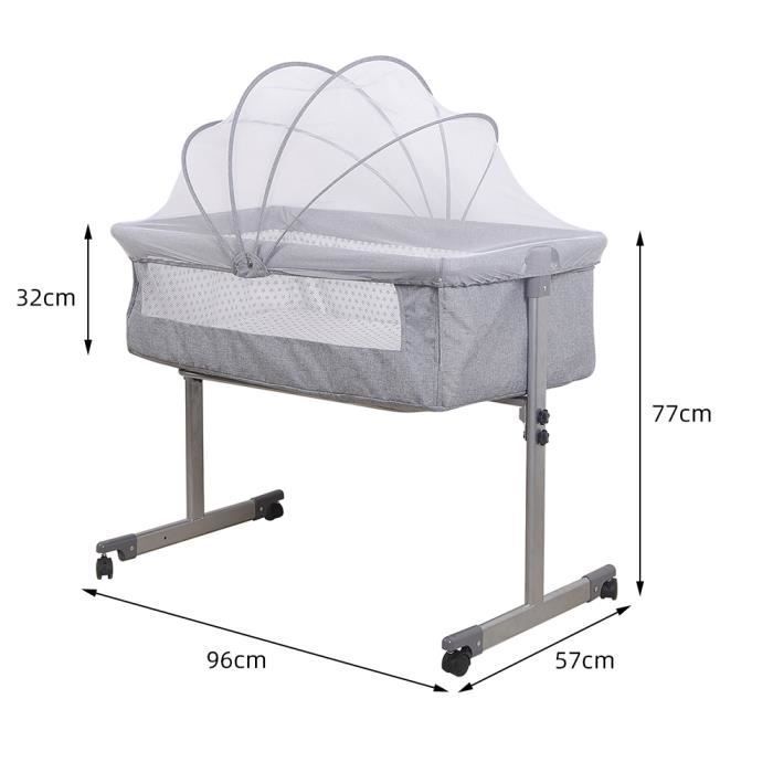Berceau CODODO Bébé Lit Lit Parapluie Bébé, Berceaux Gris 96*57*77cm