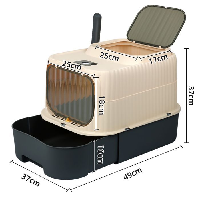 SUPFINE XL gesloten kattenbak - 37×49×37 cm - Gemakkelijk schoon te maken - inclusief schepje - 2 deuren - afneembaar deksel