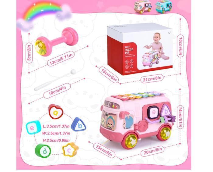 Musical toys for babies aged 12 to 18 months, for 1-year-old girls, sensory toys with bus, xylophone, shape sorter, toys for 12-18 year olds
