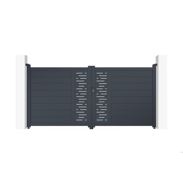 Puerta batiente y conjunto de portón - Casanoov - ARLBERG - Puerta de 3 m de altura (145 cm) / 1 m de altura (145 cm) - Gris antracita - Aluminio