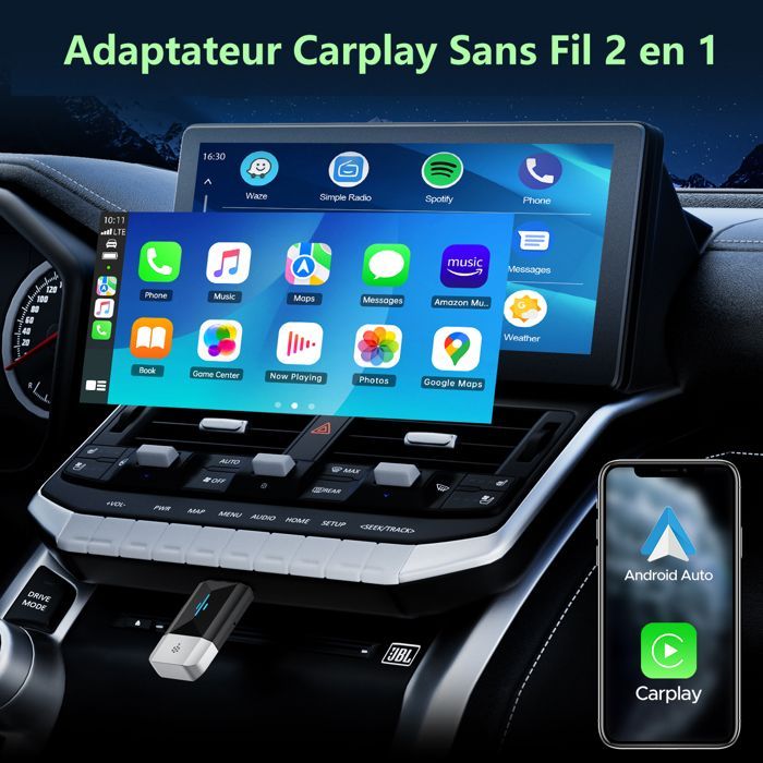 Adaptador inalámbrico TOGUARD 2 en 1 para CarPlay, compatible con Apple CarPlay y Android Auto, WIFI 5.8GHz, Plug & Play, Bluetooth 5.0.