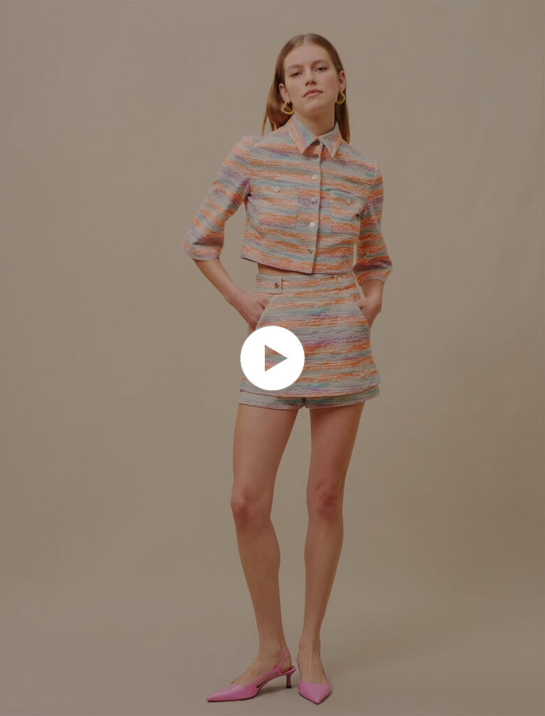 Pantaloni culotte din tweed - Portocaliu