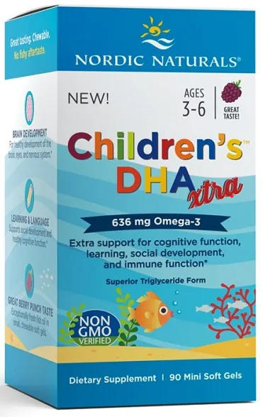 Nordic Naturals Children's DHA Xtra 636mg Berry Punch, Kapsułki żelowe z kwasami Omega-3 dla dzieci od 3. roku życia, Smak ponczu jagodowego