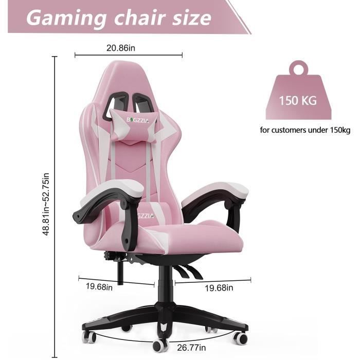 Ergonomische gamingstoel - Gamingstoel - met hoofdsteun en lendensteun - Verstelbaar en draaibaar - Roze en wit