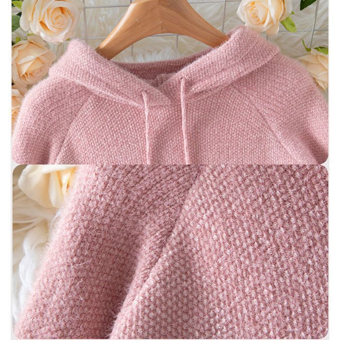 Jersey de mujer - Capucha raglán - Tejido de chenilla suave para invierno - Manga larga - Otoño/Invierno - Talla europea - Rosa