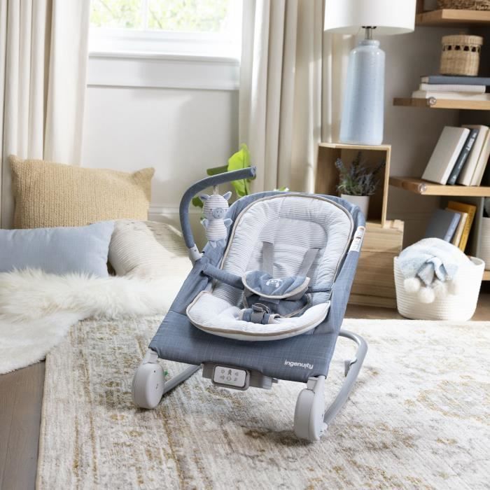 INGENUITY Baby Rocking Bouncer met buikmassage, chambraystof, babycadeau, ultracompact opvouwbaar met opbergtas