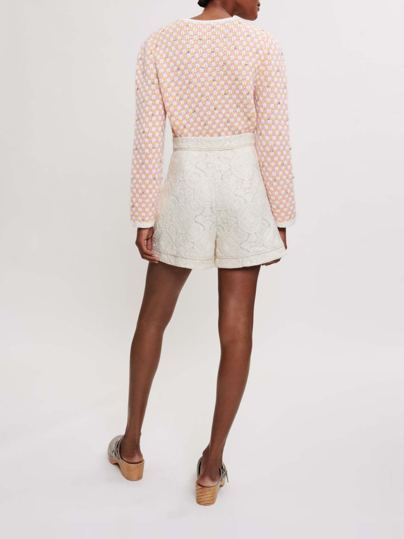 Geborduurde tule shorts met pailletten - Gebroken wit