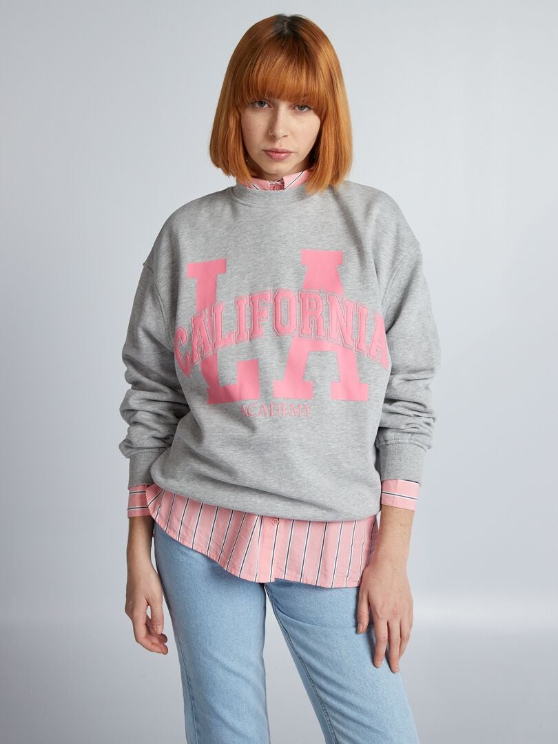 Bedrukte fleece sweater - GRIJS