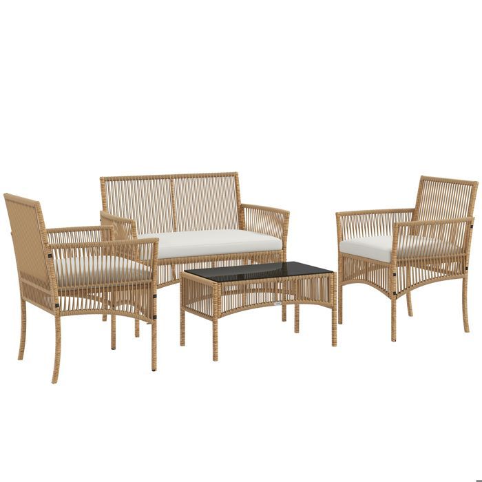 Outsunny - Ensemble de salon de jardin - résine tressée - 100x56x80cm - Bois naturel