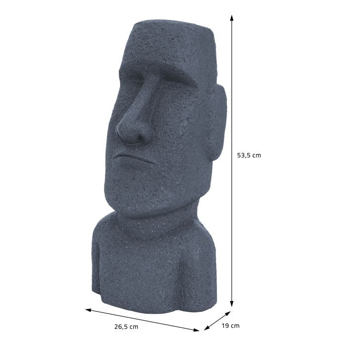 ECD Germany Statue Décorative Île de Pâques Rapa NUI Moai Tête 56 cm Haut Figure Résine Pierre Moulée Gris Ornament Jardin