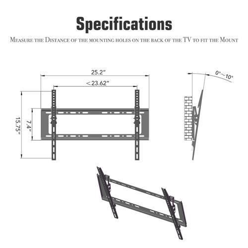 Supporto a parete inclinabile per TV LED, LCD e a schermo piatto da 32 a 70 pollici, VESA massimo 600×400 mm, carico massimo 50 kg.