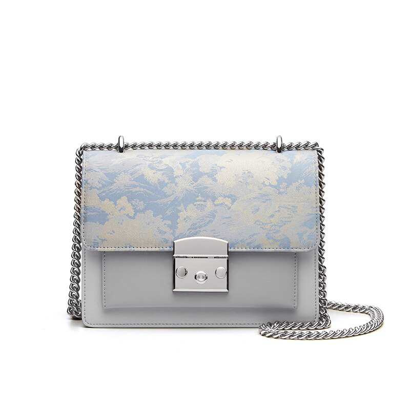 Sac bandoulière brodé pour femme, sac à bandoulière en cuir de vachette, pochette grise 2020