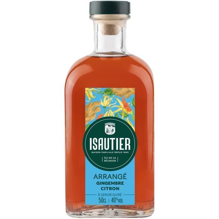 Ron Isautier - Con sabor a jengibre y limón - Ron aromatizado - Isla Reunión - 40% vol. - 50 cl