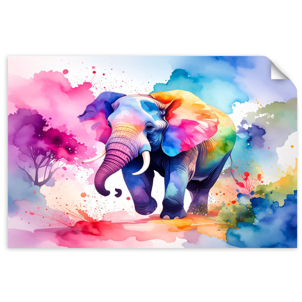 Naklejka samoprzylepna do salonu Feeby Kolorowy Słoń Safari Akwarela 30x20